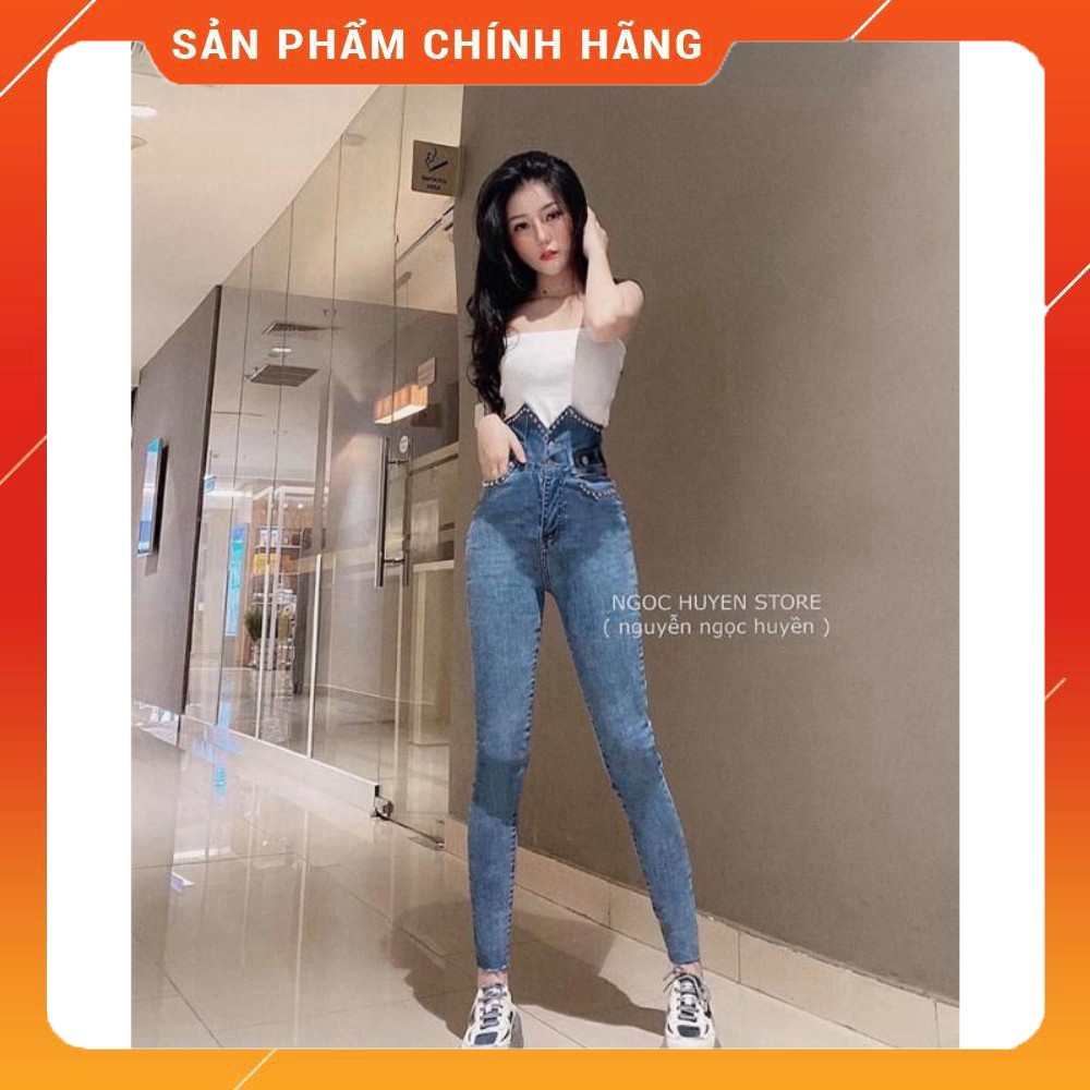 Freeship Quần jean nữ cạp cao viền đinh mẫu mới  bán sỉ sll (video+ảnh