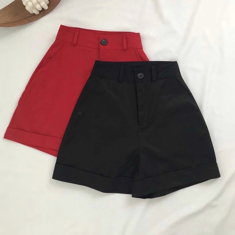 Quần Short Kaki Nữ Form Rộng Cạp Cao Ullzang