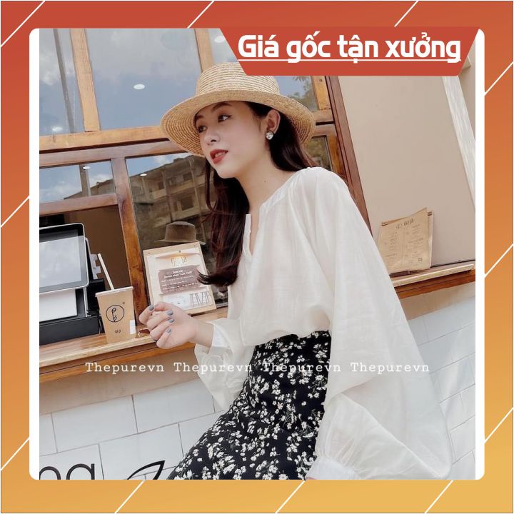 Áo sơ mi trắng GU tay bồng cổ tàu ❤️GIÁ CỰC RẺ❤️ vải đũi, mỏng, nhẹ, mát