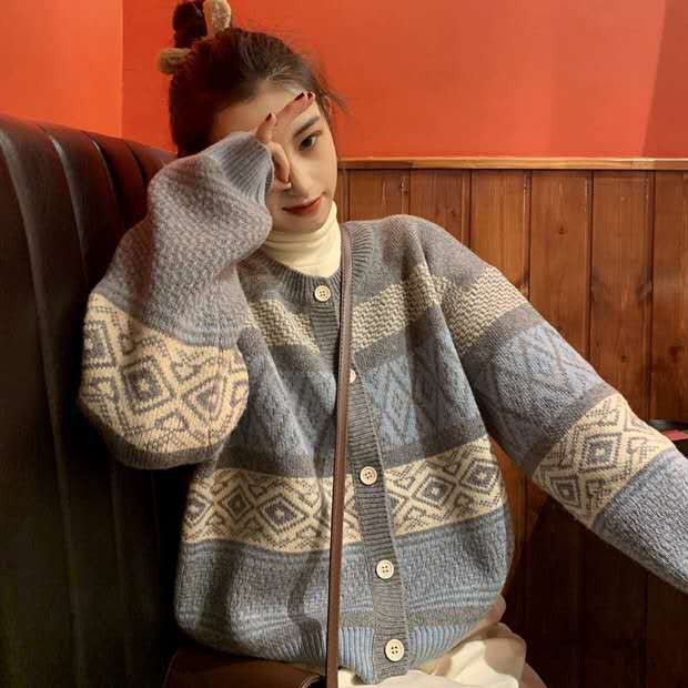 Áo khoác Cardigan dệt kim ngắn dáng rộng phong cách Retro Hàn Quốc | BigBuy360 - bigbuy360.vn