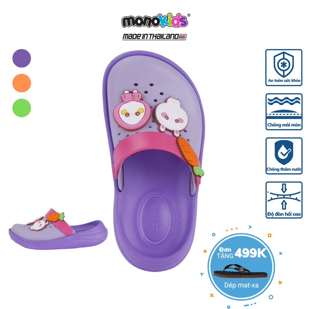 Sục nhựa đúc bít mũi mềm Thái Lan bé trai, bé gái thỏ và cà rốt  MONOBO - Moniga DN01 Kids - Rabbit and Carrot