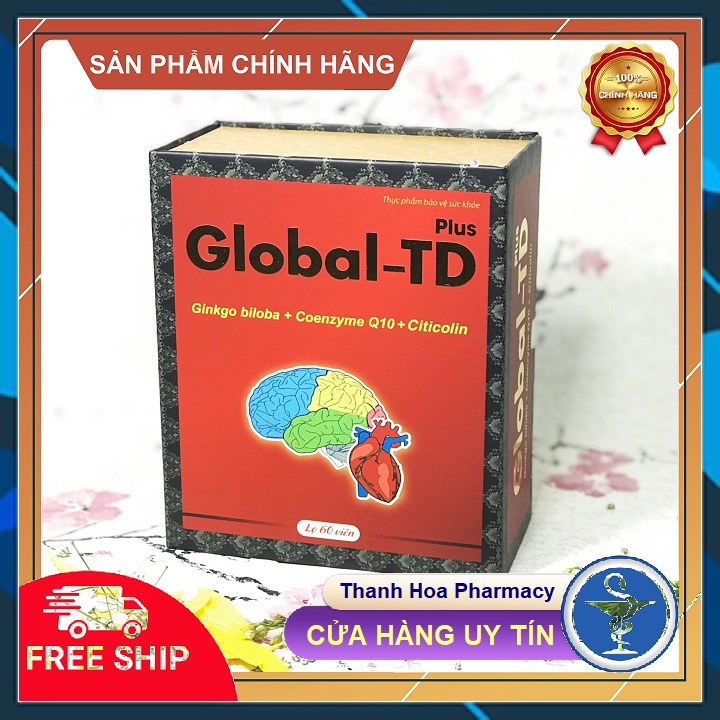 Viên uống tuần hoàn não Global-TD plus bổ não ginkgo biloba Q10 giảm căng thẳng lo âu. ngủ ngon giấc, rối loạn tiền đình