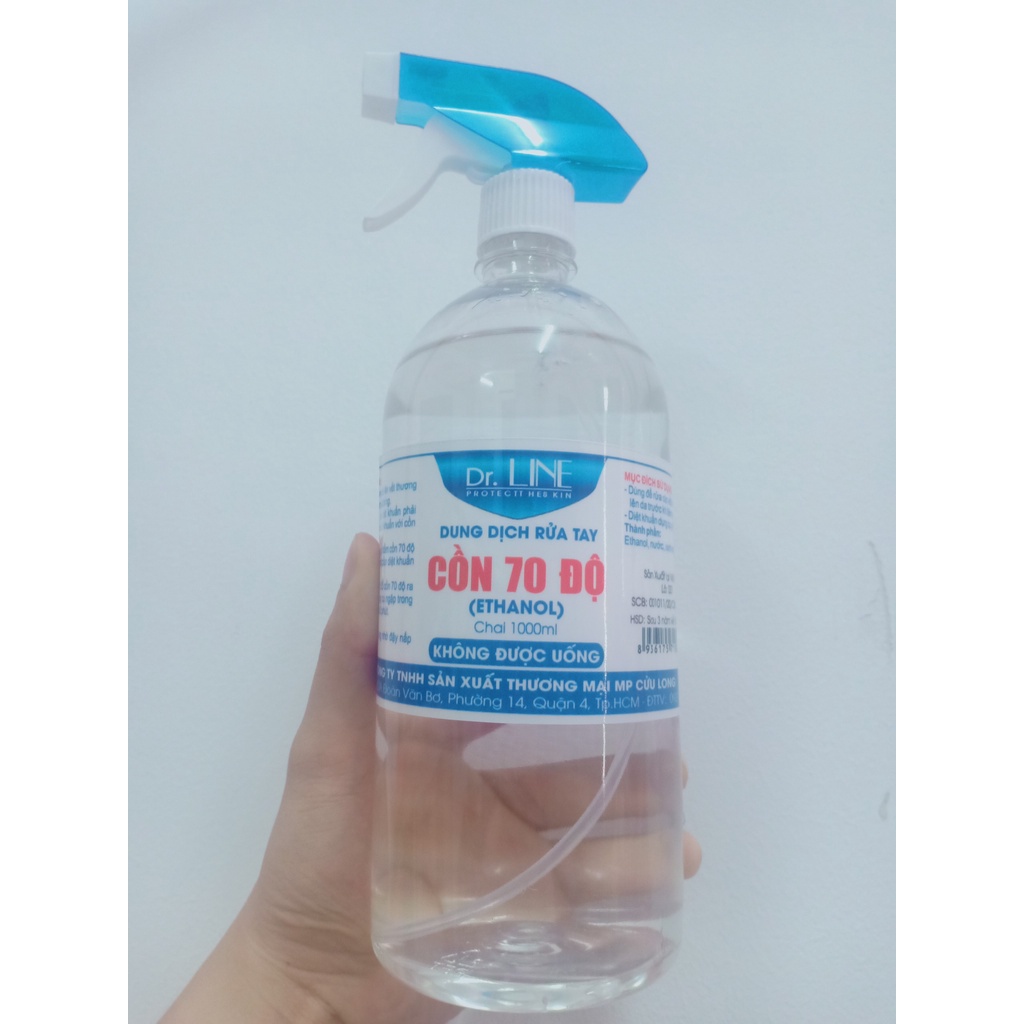 Chai Cồn Xịt 70 Độ 1000ml dr.Line Giúp Diệt Khuẩn Bề Mặt Vệ Sinh Tay Chân, Sát Trùng Vết Thương