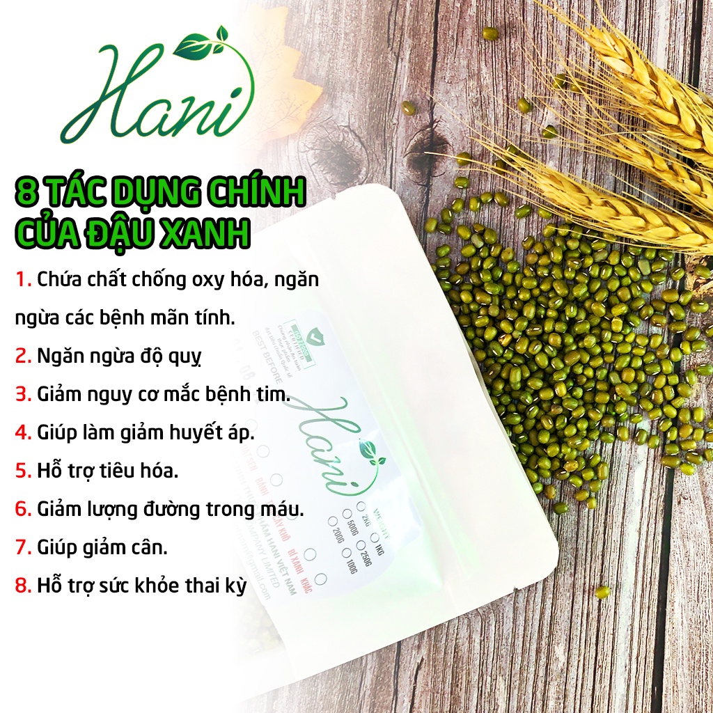 1kg Hạt Đậu Xanh/Đỗ Xanh Nguyên Hạt Hữu Cơ Sạch, Làm Giá Đỗ, Nấu Chè ✔️ Dinh dưỡng HANI FOOD