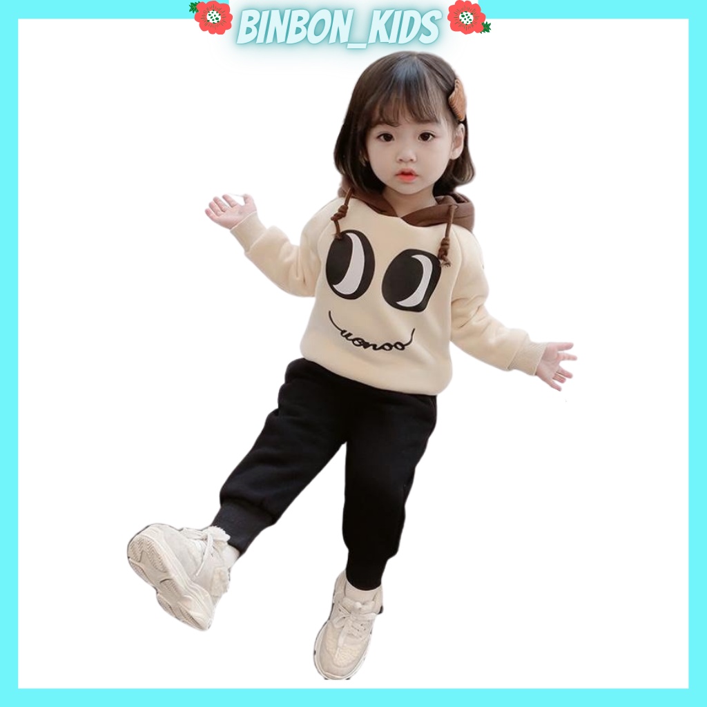 Bộ Nỉ Cho Bé binbon kids, Bộ Nỉ Bông Cho Bé Trai Bé Gái dài tay in hình Mắt cực yêu cho bé từ 7-27kg
