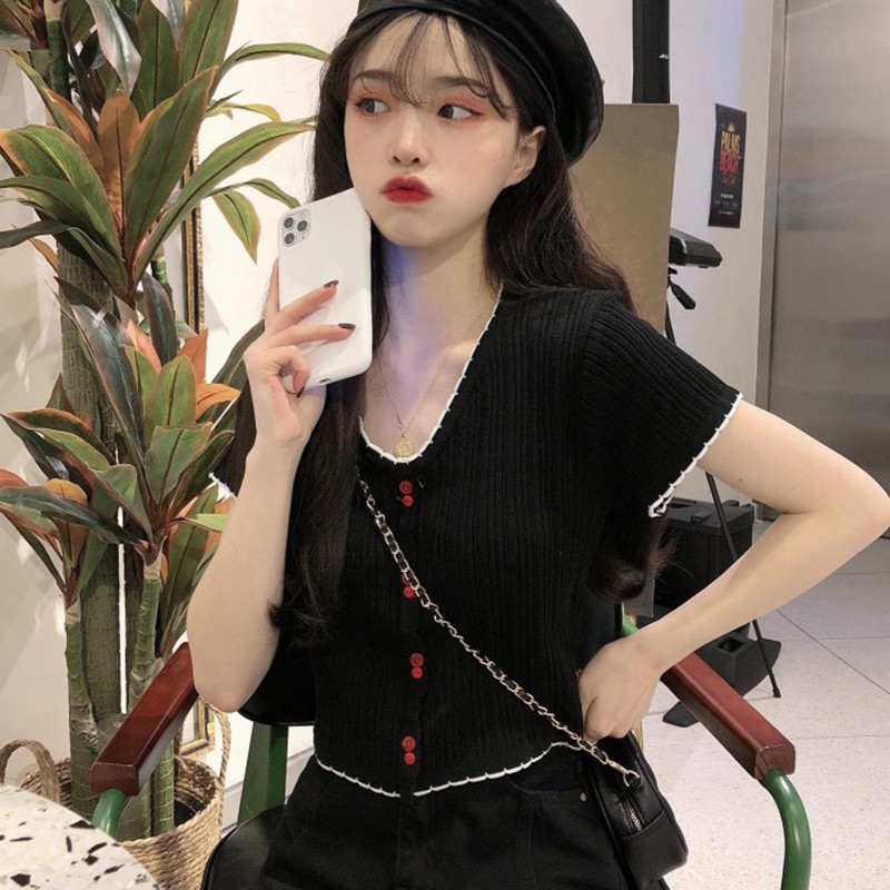 Áo Thun Nữ Ngắn Tay Cổ Chữ V Hở Eo Quyến Rũ