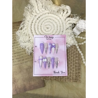 Nailbox móng up móng giả trắng tím nơ
