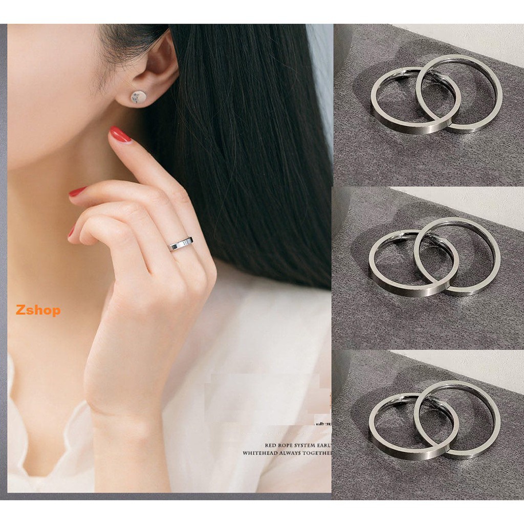 Nhẫn đôi, nhẫn nam nữ trơn titan thép thanh chữ nhật cá tính NTK97