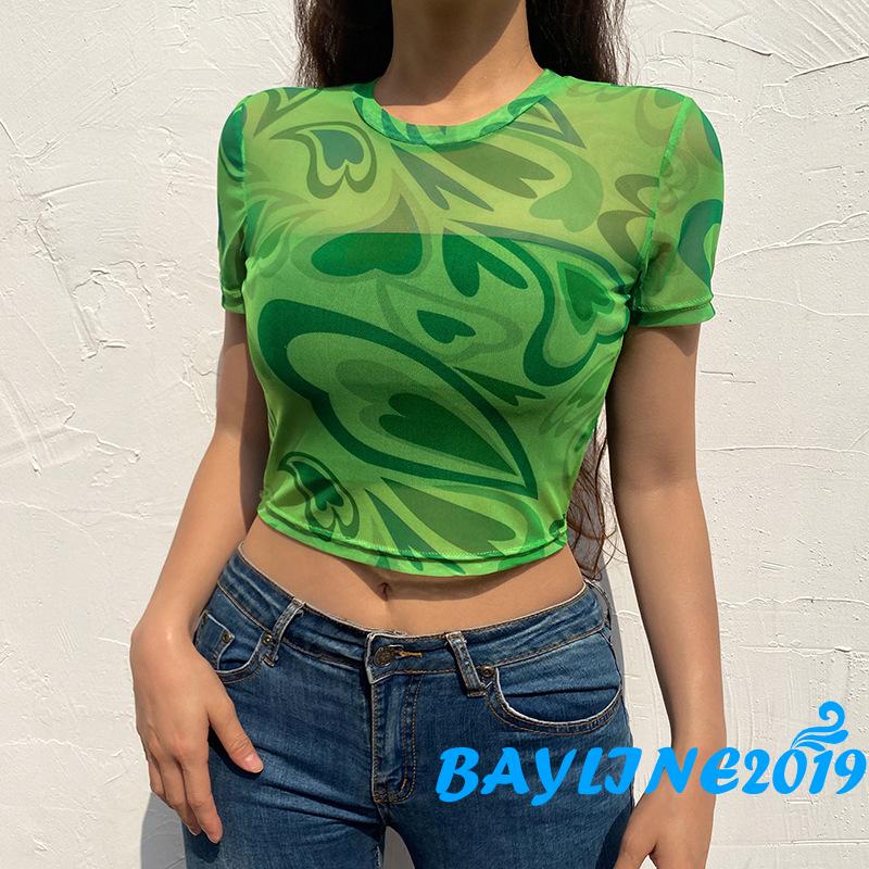 Áo thun ngắn tay in họa tiết trái tim thời trang cho nữ