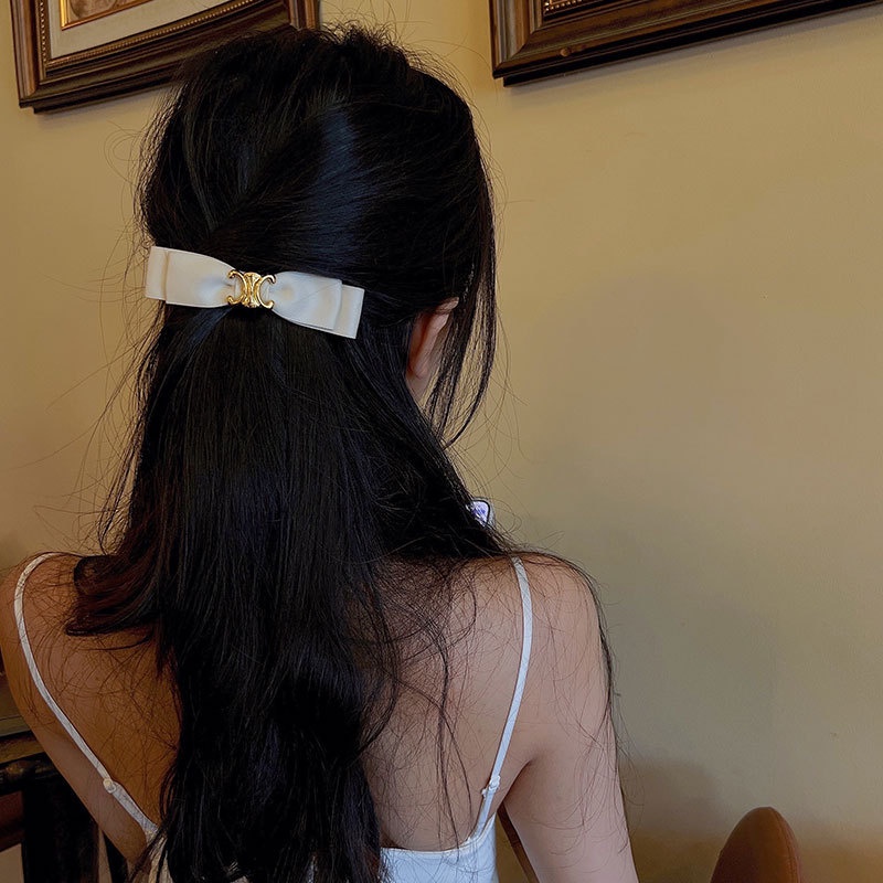 Kẹp Tóc Nơ Đen Vải Satin Cao Cấp Phong Cách Pháp Dễ Phối Đồ