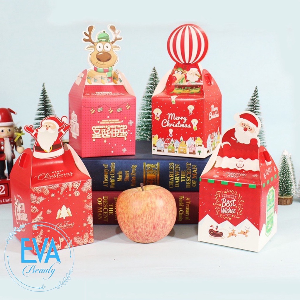 Set 10 Hộp Quà Noel Đựng Quà Giáng Sinh Nắp Gài Hoạt Hình Cute Nhiều Mẫu M3535