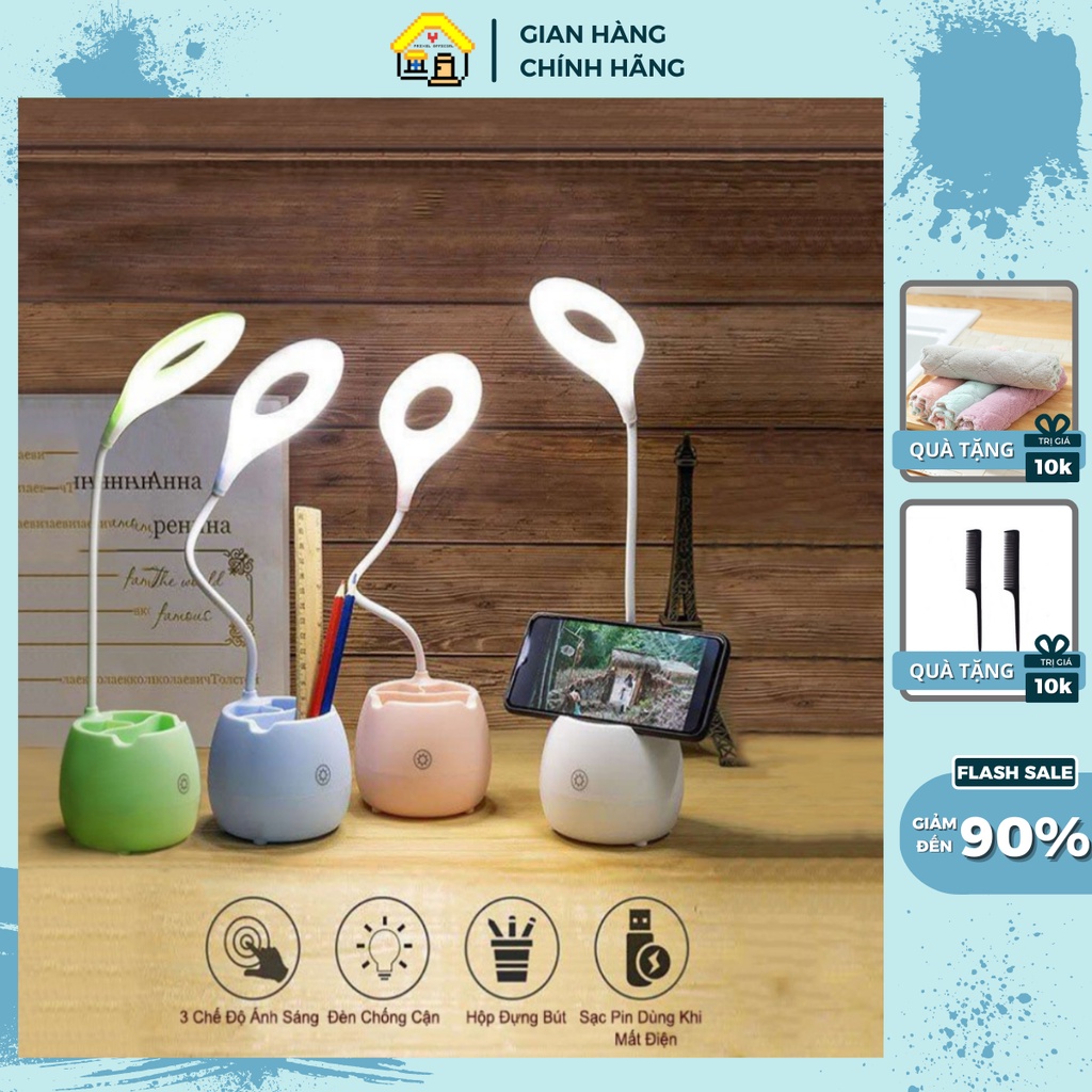 Đèn học để bàn chống cận pixel official cảm ứng tích điện kiêm hộp đựng bút và giá đỡ điện thoại - Đèn học chống cận thị