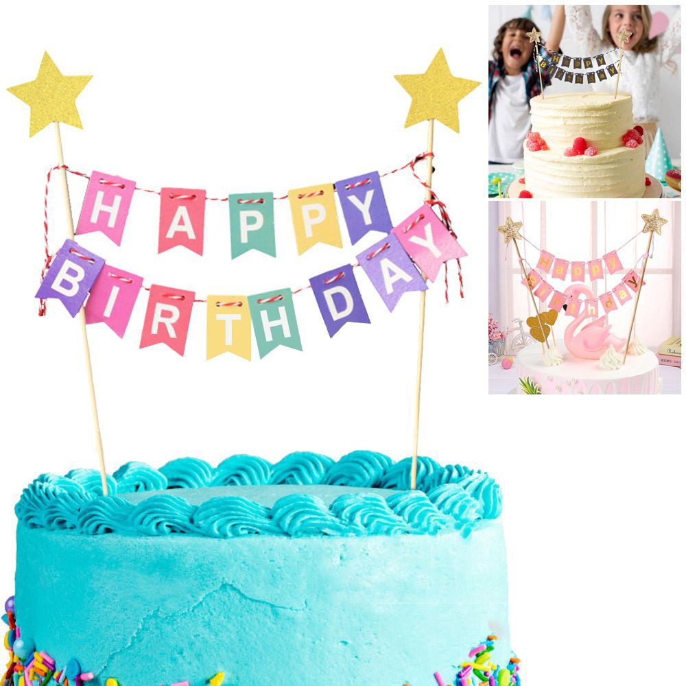 Phụ Kiện Trang Trí Bánh Kem Chữ Happy Birthday|Phụ Kiện Trang Trí Bánh Kem Hình Ngôi Sao Nhiều Màu Sắc Dễ Thương