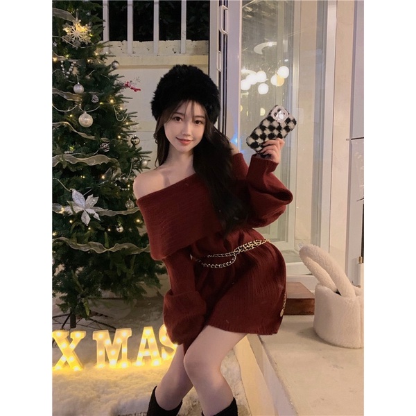 TKLIHN Áo váy len Trễ vai Sang Chảnh ULZZANG Hàn Quốc FASHIONITA 2021