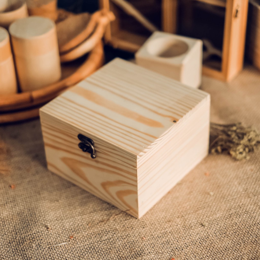 [COMBO 1 hộp gỗ vuông +1 muỗng gỗ+1 hộp tre] - Hộp gỗ quà tặng - Wooden gift box