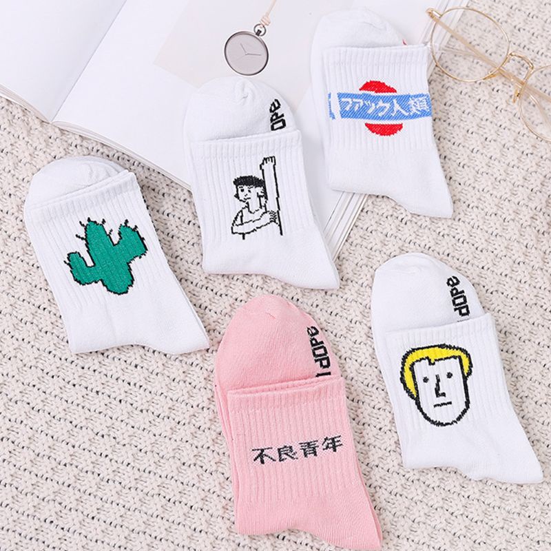 Xixi Set 5 Đôi Tất Chân In Hình Cây Xương Rồng / Chữ Phong Cách Nhật Bản Cho Nữ | BigBuy360 - bigbuy360.vn