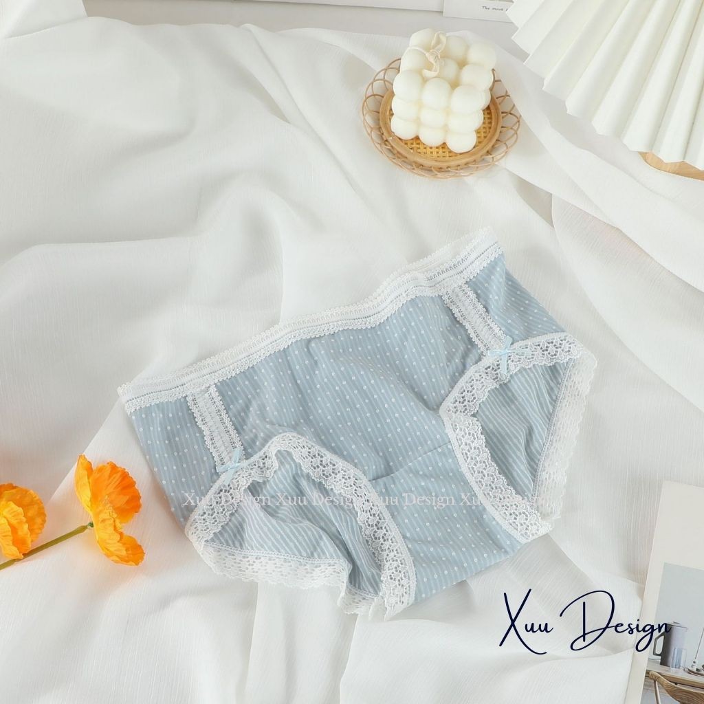 Quần lót nữ Wexuu Design, Quần lót ren nơ họa tiết chấm bi chất vải mềm mại co dãn có kháng khuẩn cao cấp - QC35