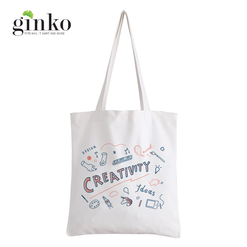 Túi Vải Tote GINKO Kiểu Basic Dây Kéo In Hình Creativity G189