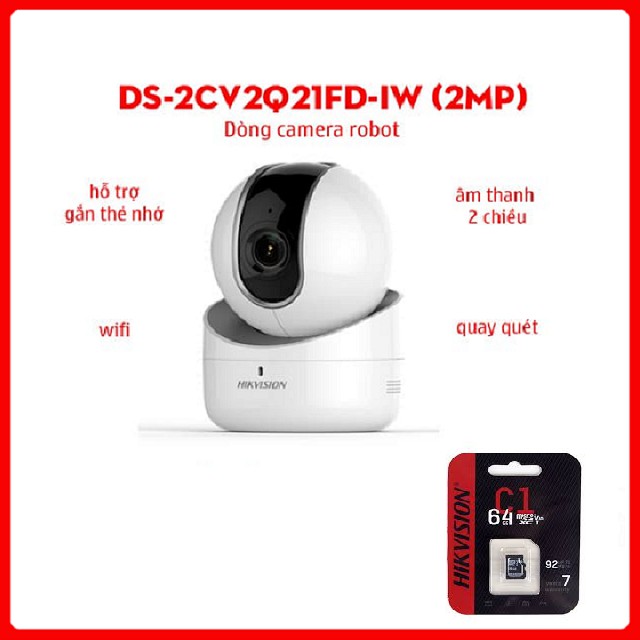 [Tặng thẻ nhớ 64 Gb HIKVISON ] Camera IP Hikvision DS-2CV2Q21FD-IW 2 MP Chính hãng