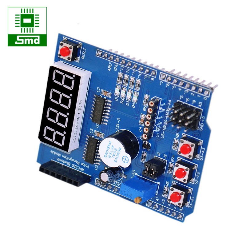 Arduino Shield đa chức năng, kit mở rộng Arduino Multi Function led 7 thanh, nút bấm còi, biến trở.