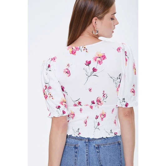 Áo croptop smocking F21 xuất khẩu dư xịn