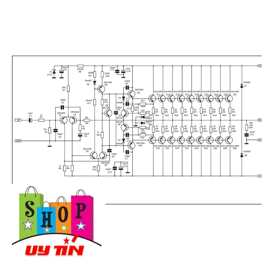 Mạch công suất 16 sò ra 2 kênh liền nguồn dài 22cm rộng 23cm sử dụng nhôm 2u