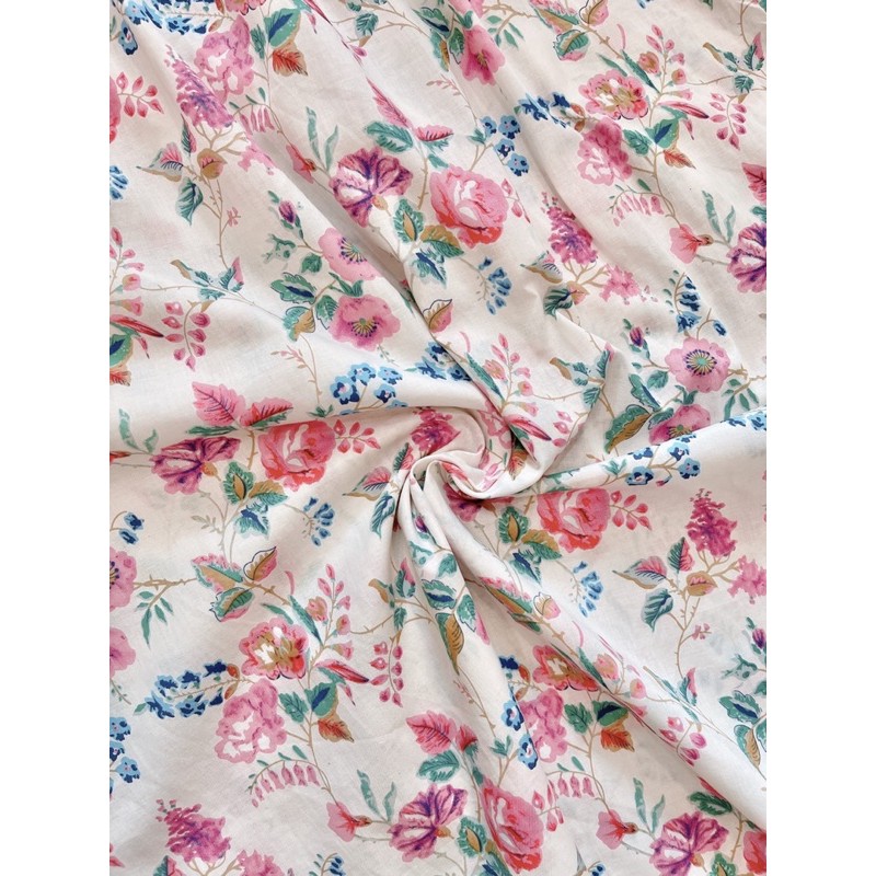 VNU279 - VÁY VINTAGE HOA HỒNG TÍM CHUN EO TAY 2 LỚP | BigBuy360 - bigbuy360.vn