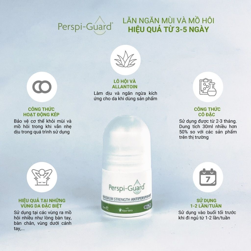 Lăn khử mùi PERSPI-GUARD Ngăn Mồ Hôi Hiệu Quả Tối Ưu Maximum Strength Antiperspirant Roll On (30ml)