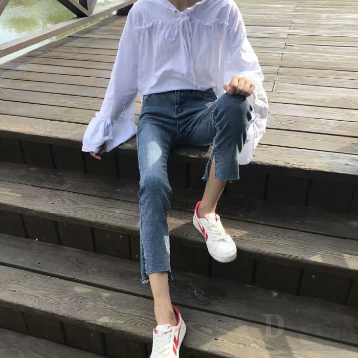 Daduhey Quần Jeans Dài Lưng Cao Ống Đứng Thời Trang Hàn Quốc Cho Nữ