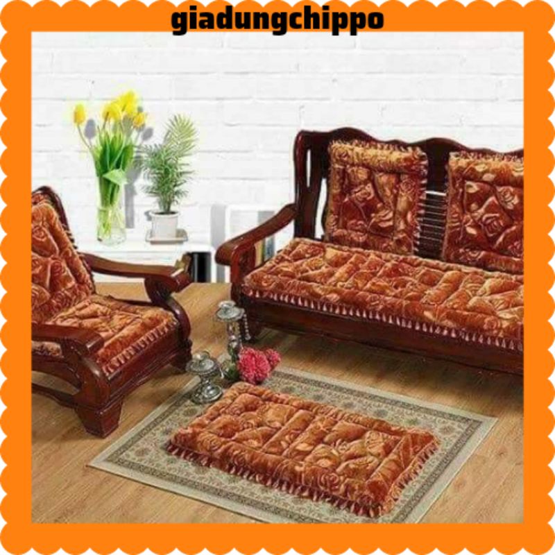 Thảm ghế nỉ nhung, đệm sofa Cao Cấp Trang Trí Tết Siêu Đẹp (1 bộ đệm dài Kèm 2 đệm ngắn )