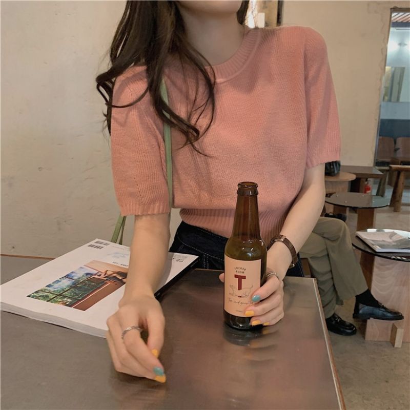 ÁO LEN MỎNG TAY NGẮN FORM CROPTOP HÀNG QUẢNG CHÂU