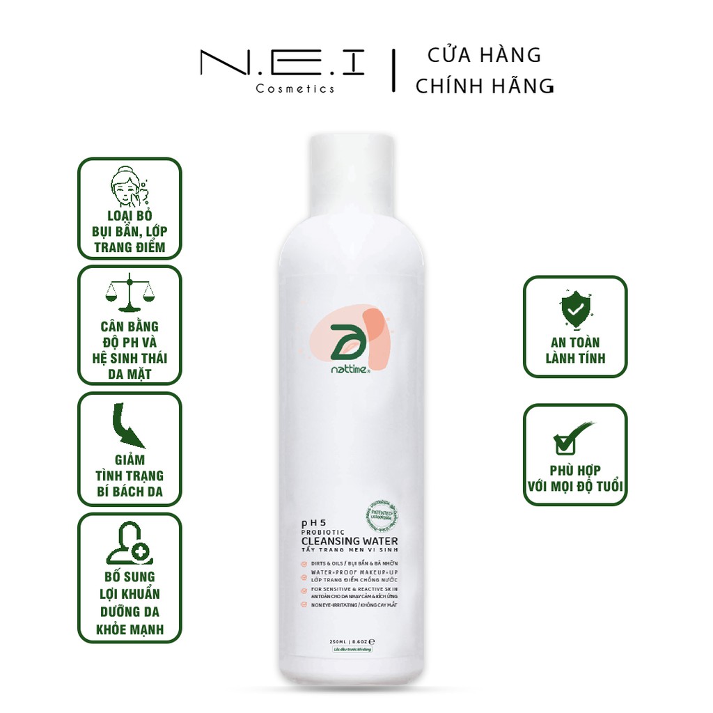 Nước tẩy trang Thuần chay Men vi sinh NATTIME - Tẩy trang lành tính - 250ml | BigBuy360 - bigbuy360.vn