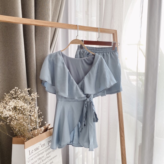 🐳Set lụa đắp chéo cột nơ eo🐳