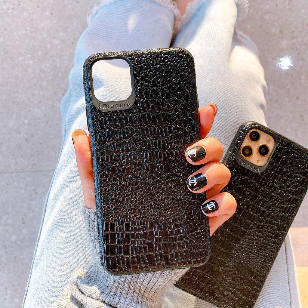 ỐP LƯNG DA IMD DÀNH CHO IPHONE VÂN NỔI CROCODILE BLACK - N123