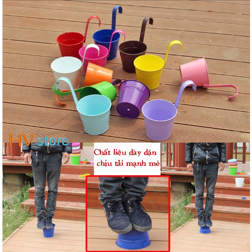 Chậu hoa sắt nhiều màu treo ban công, hàng rào - HV Store