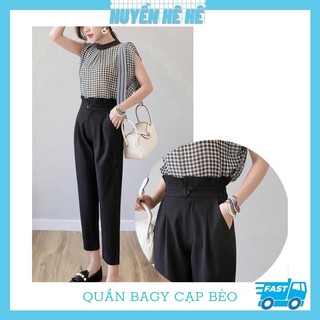 Quần baggy vải nữ cạp cao , cạp bèo, quần tây ống suông co giãn thời trang cao cấp