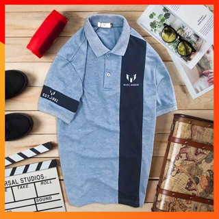 Áo thun nam ☑️freeship – hàng chất☑️ cổ bẻ tay ngắn phối sọc đứng thêu logo, thun cá sấu 65/35 4 chiều cao cấp – sm