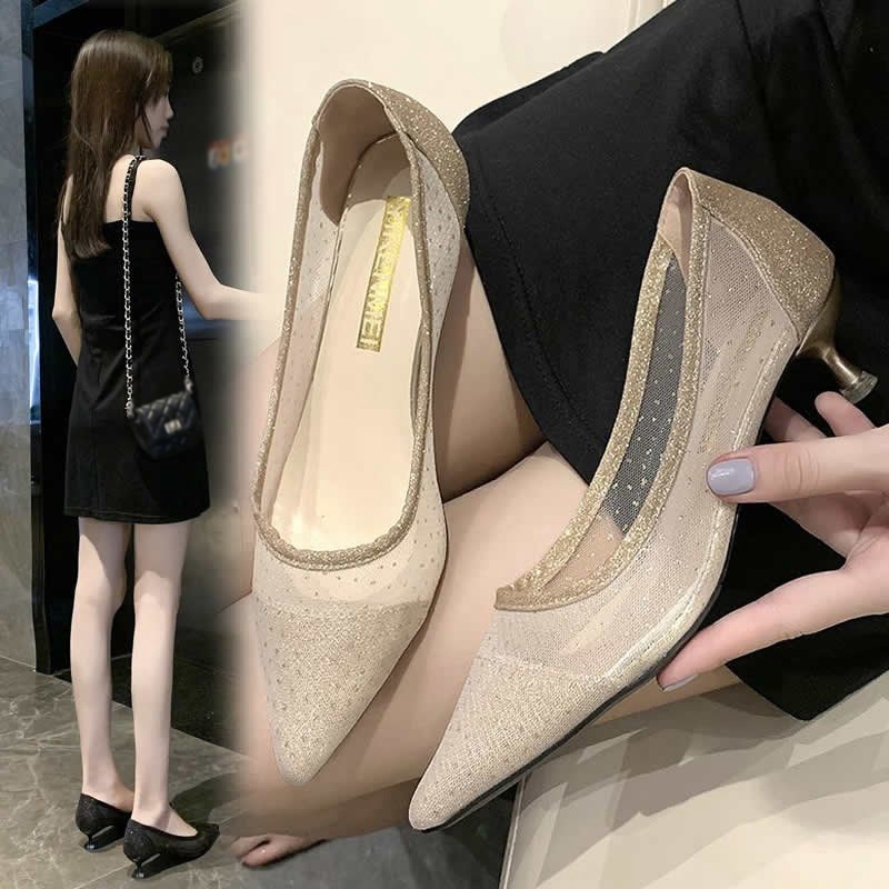 Giày Cao Gót Mũi Nhọn Màu Vàng Thời Trang Nữ Gợi Cảm