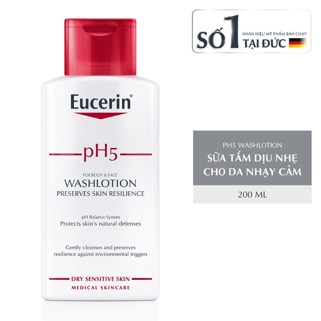 Eucerin Sữa tắm dạng gel pH cho da nhạy cảm (có mùi) Eucerin pH5 Washlotion 200ml