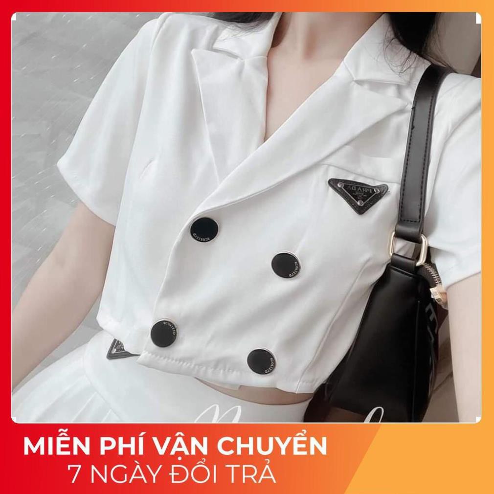 [ 𝐅𝐑𝐄𝐄 𝐒𝐇𝐈𝐏 ] Set Vest Croptop 2 Hàng Cúc Mix Chân Váy Xếp Ly