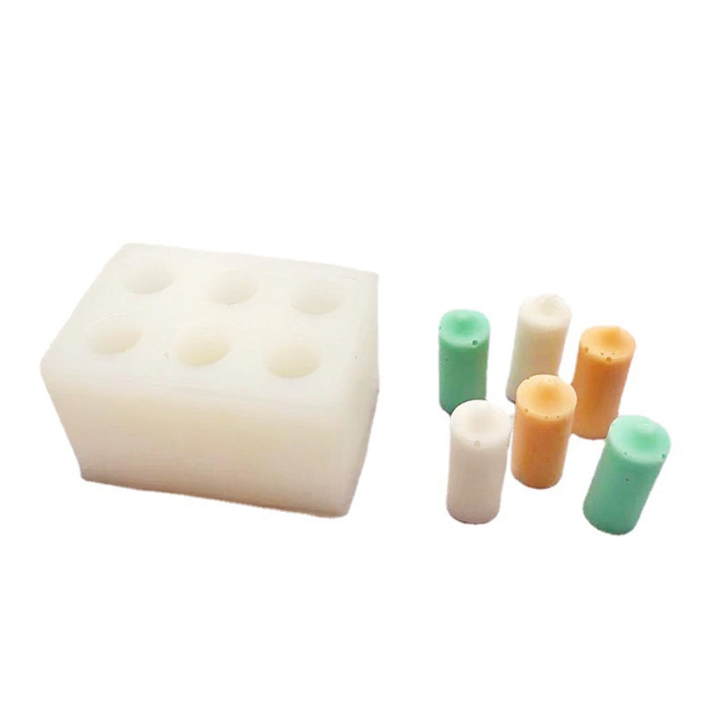 Khuôn silicone làm nến/xà phòng 6 ô hình trụ đơn giản