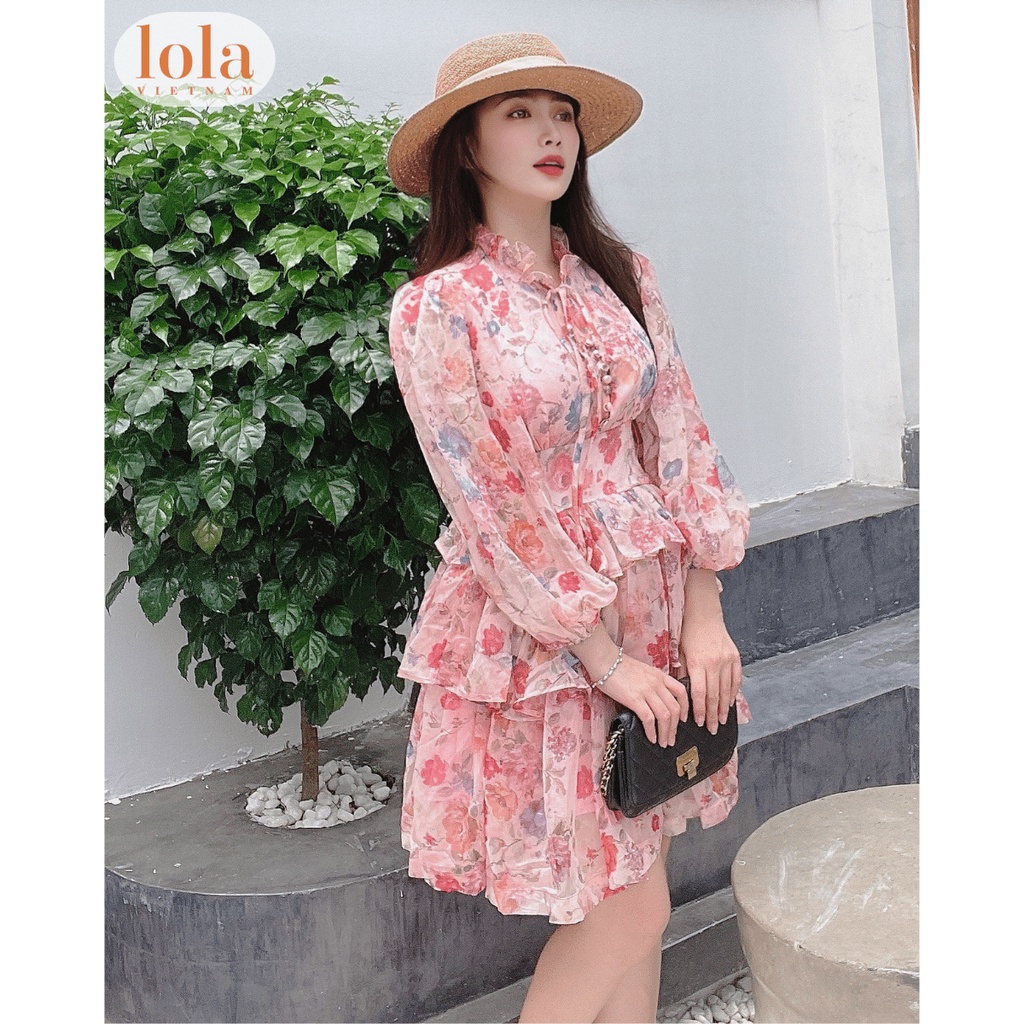 Đầm Nữ Dự Tiệc LOLA VIETNAM Thiết Kế Nhiều Nút 3 Tầng Tay Phồng Váy Tiểu Thư Phong Cách Công Chúa DA08