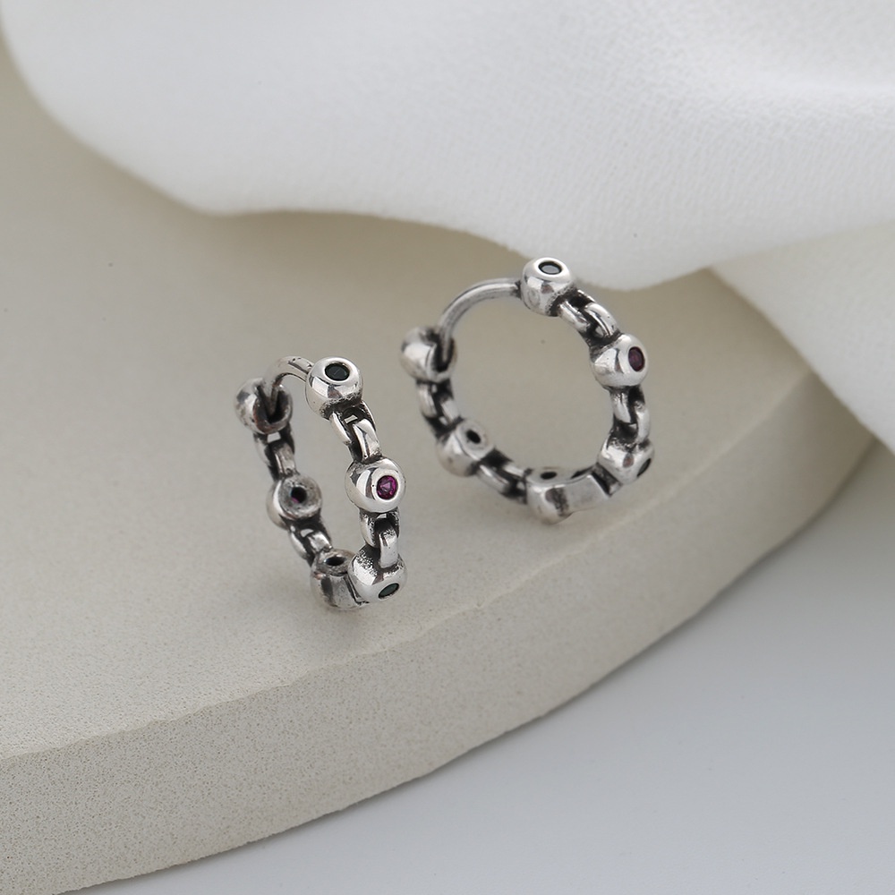 1 chiếc - Khuyên tai màu bạc thái các vòng biểu tượng nối