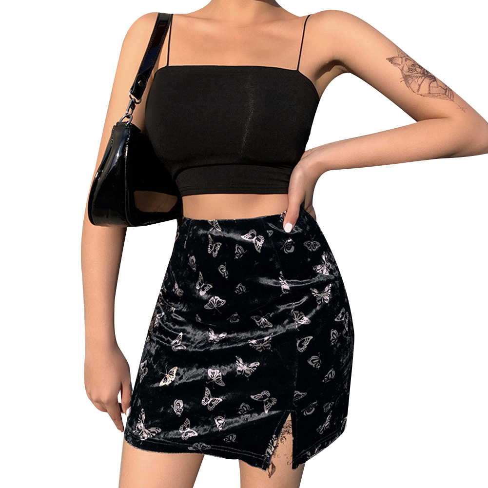 Chân Váy Ôm Lưng Cao Xẻ Tà In Hình Bướm Cho Nữ