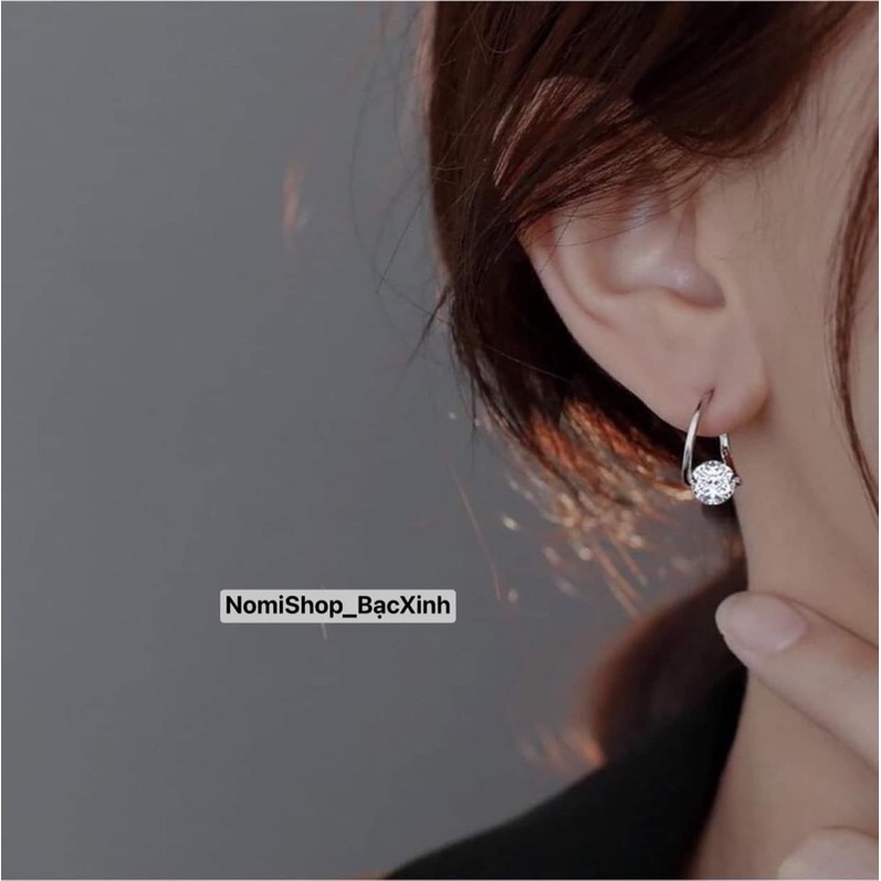 Bông tai xoắn bạc ta cho nữ đá chủ 6li nhẹ nhàng đơn giản nhưng đầy tinh tế Mainomi Shop Bạc Xinh