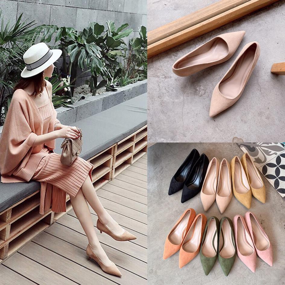 Giày cao gót Zara Women gót nhọn 3p - Chất liệu da lộn GZR007 ))88 1