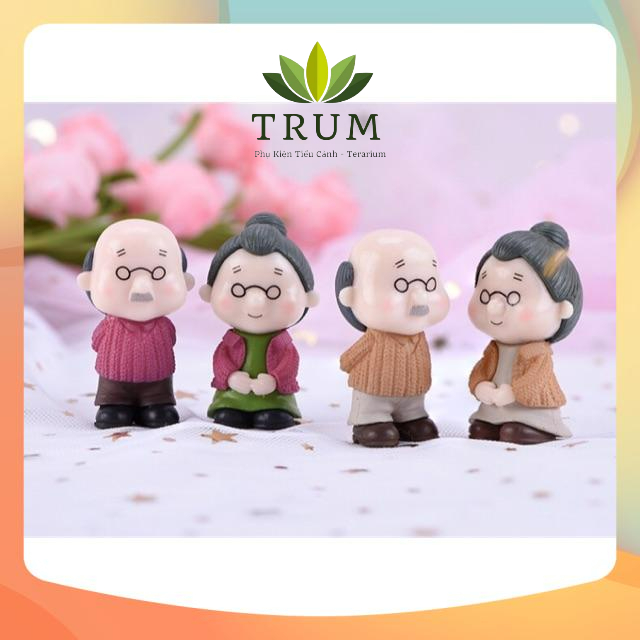 [ Giá 1 Cặp ] Đôi Ông Bà Đứng Áo Len Mới - Phụ Kiện Làm Tiểu Cảnh Sen Đá Terrarium