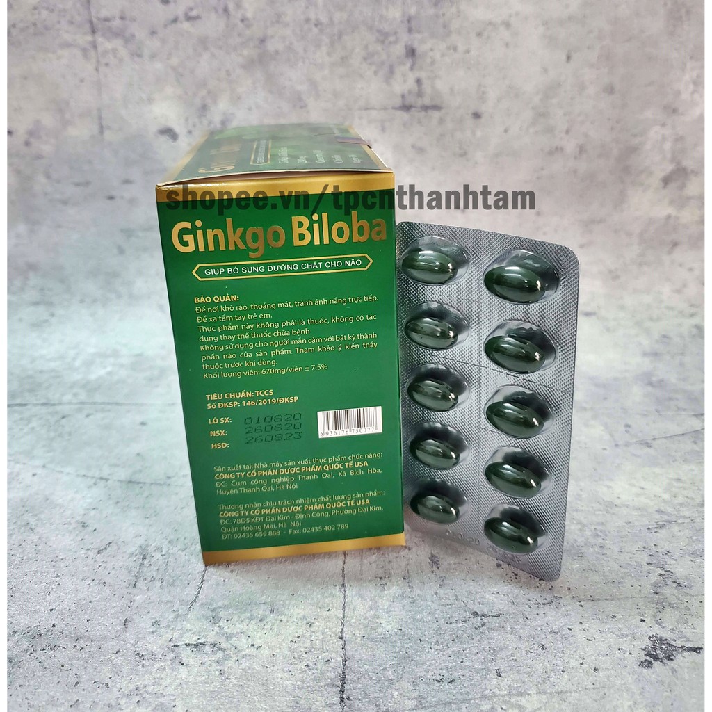 [Xanh] Viên uống bổ não GINKGO BILOBA 240mg giúp tăng cường trí nhớ, tăng tuần hoàn máu não, ngừa tai biến – HỘP 100v