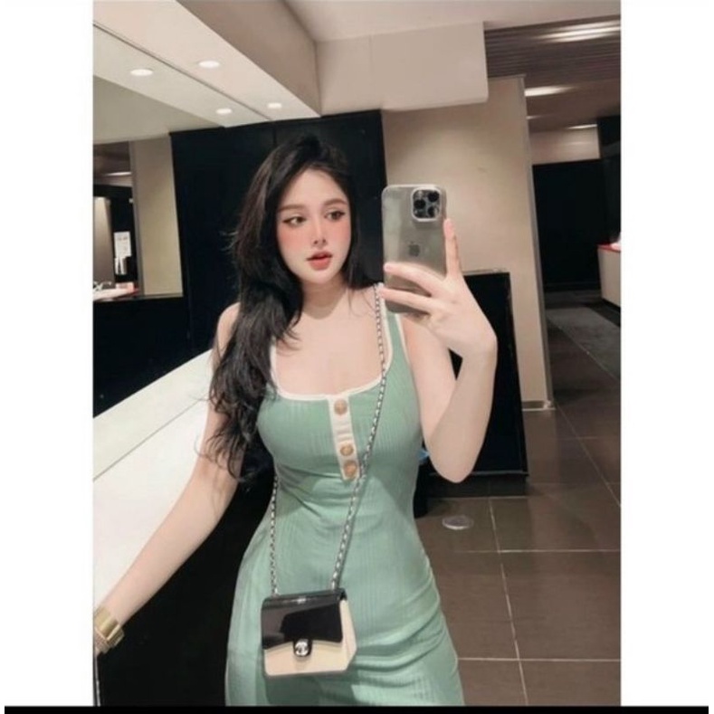 👗 Đầm 2 dây dáng dài viền dây nút, chất thun mềm đẹp,  quyến rũ