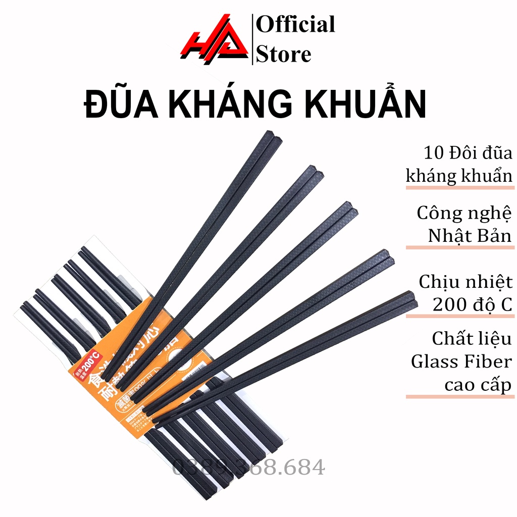 Set 10 đôi đũa kháng khuẩn chống nấm mốc, chịu nhiệt 200 độ C, công nghệ Nhật Bản - HAHA Store